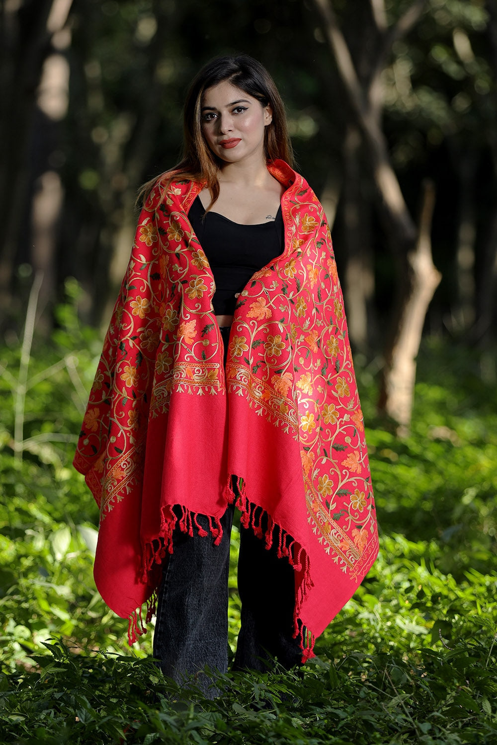 Pink Colour Wolen Base With Rich All Over Kashmiri Jaal