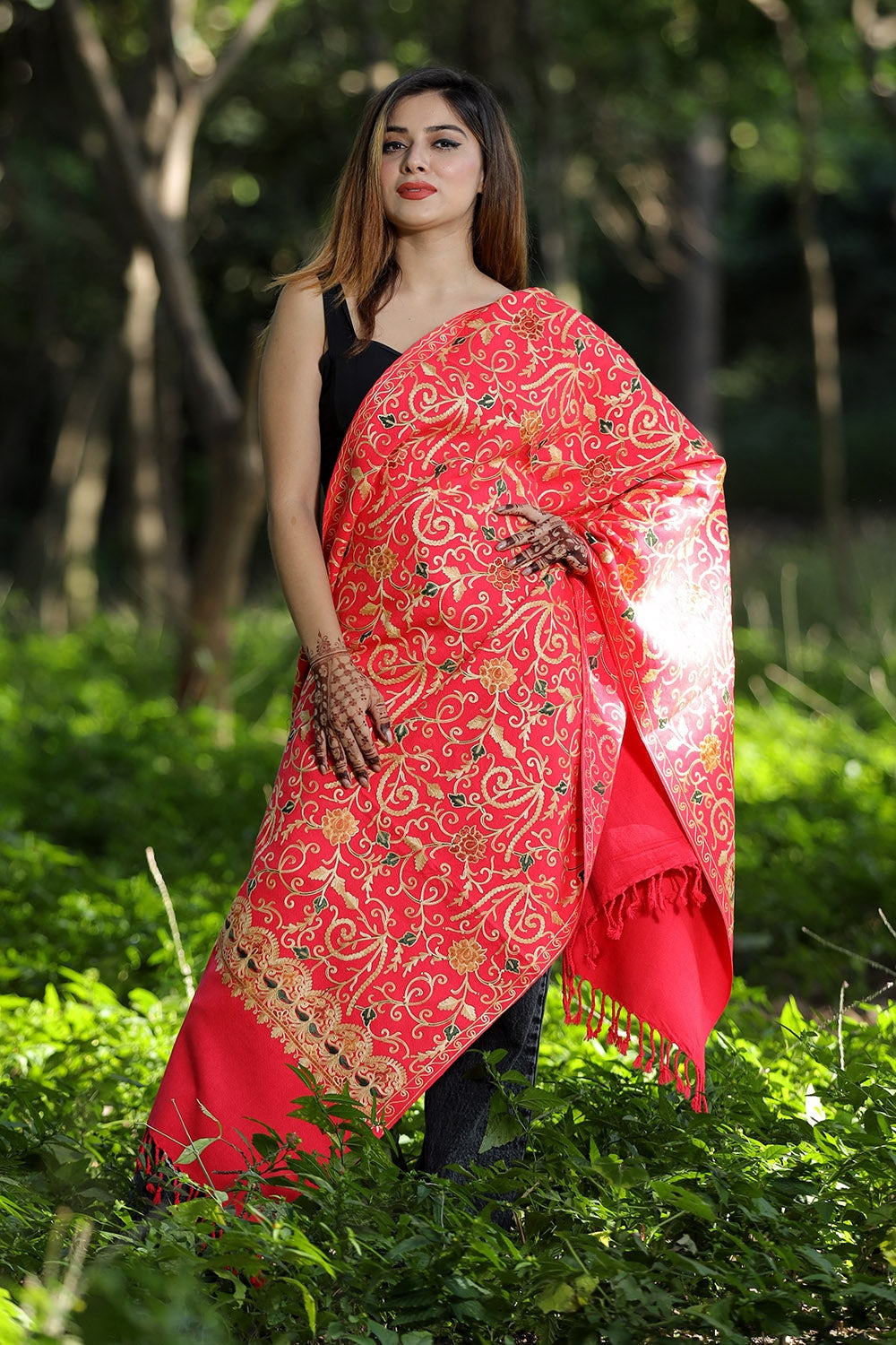 Pink Colour Wolen Base With Rich All Over Kashmiri Jaal