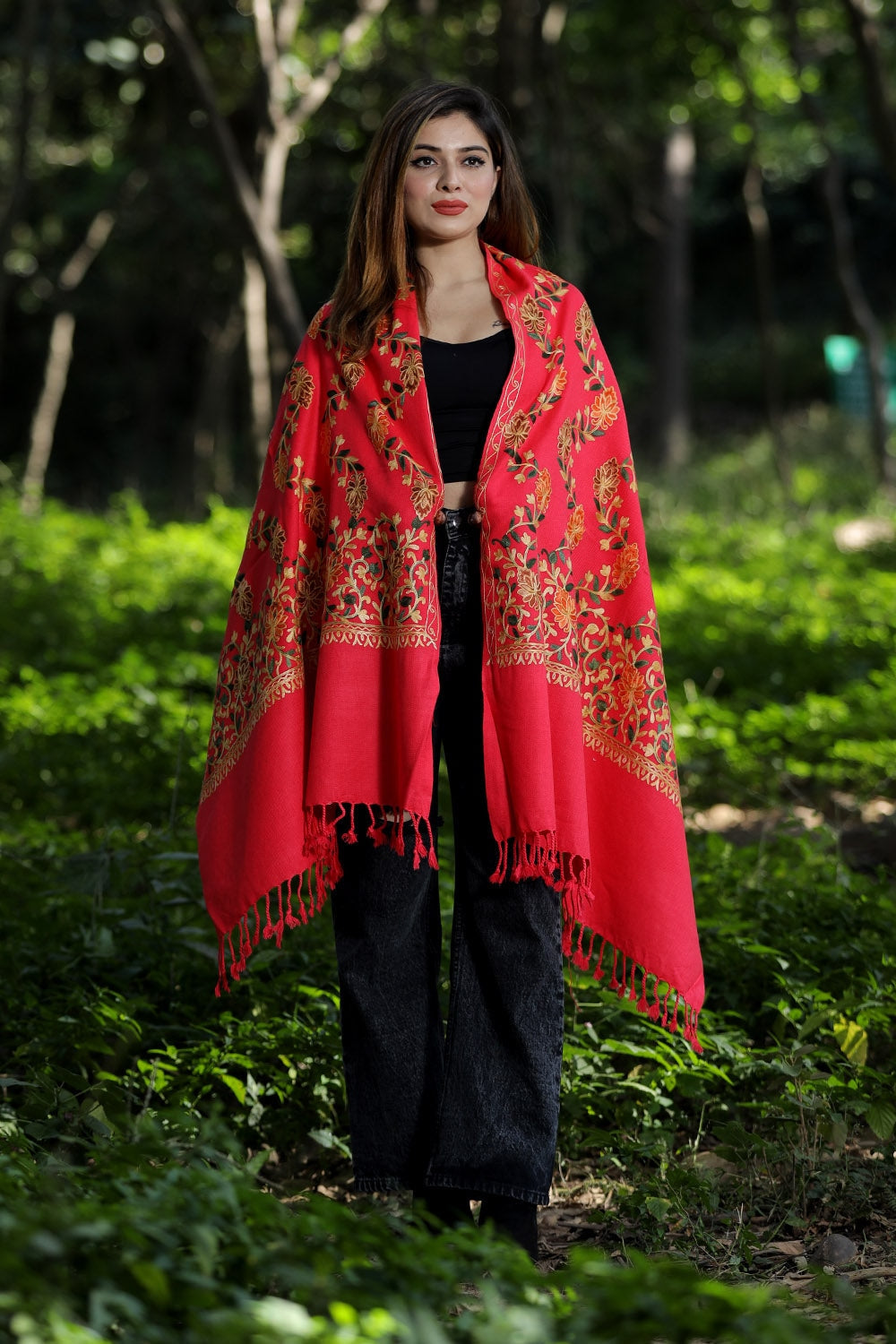 Pink Colour Wolen Base With Rich All Over Kashmiri Jaal