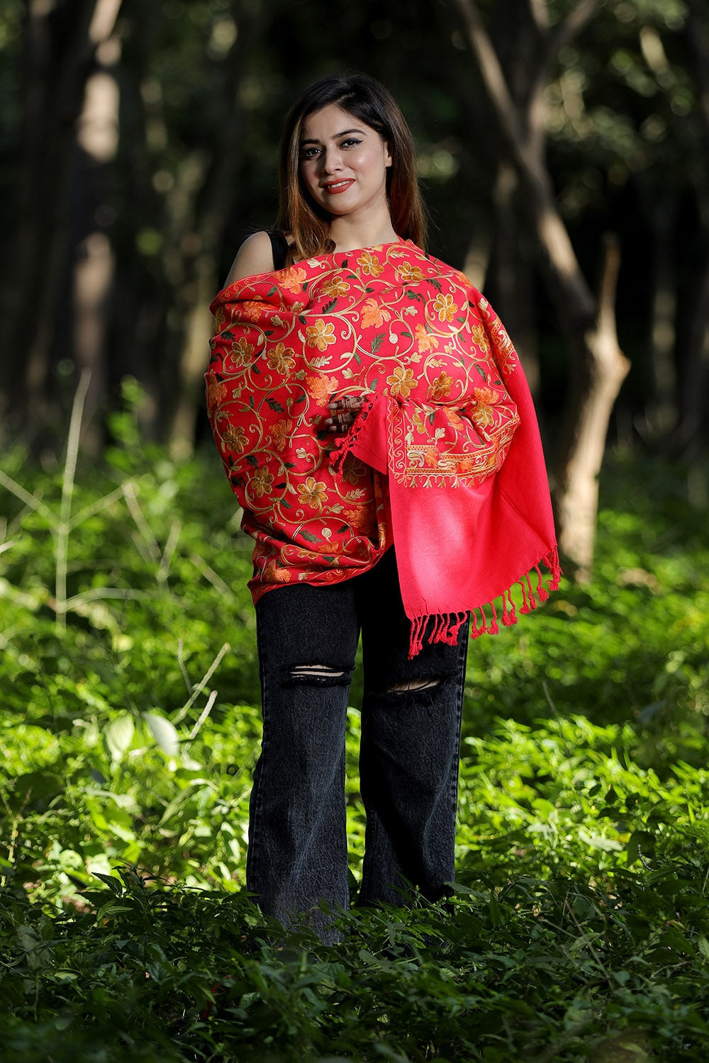 Pink Colour Wolen Base With Rich All Over Kashmiri Jaal