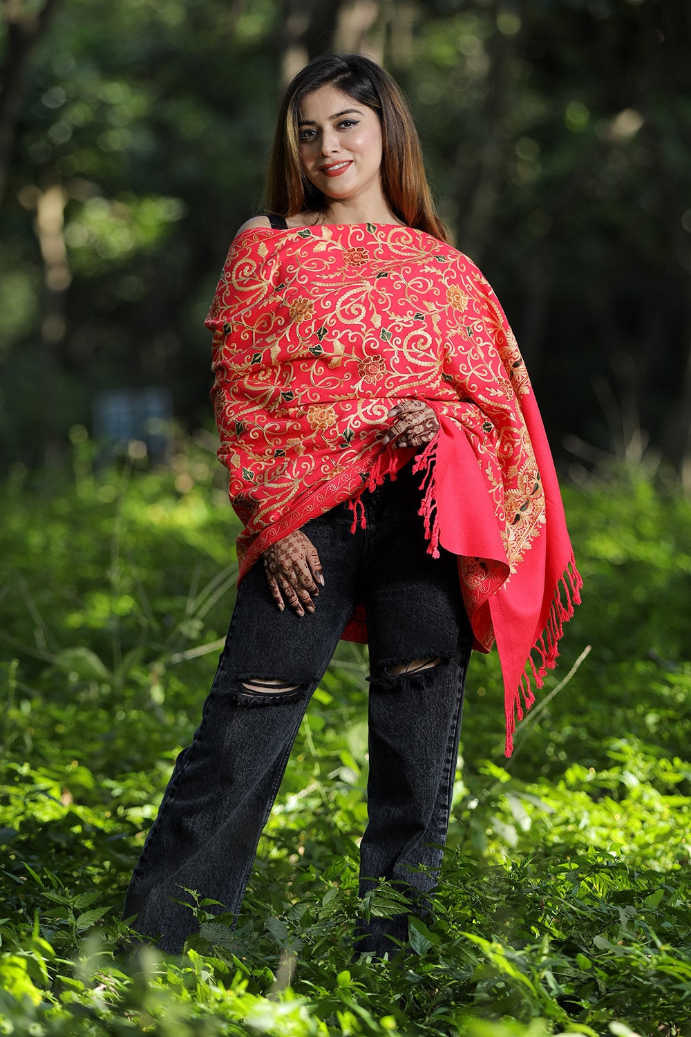 Pink Colour Wolen Base With Rich All Over Kashmiri Jaal