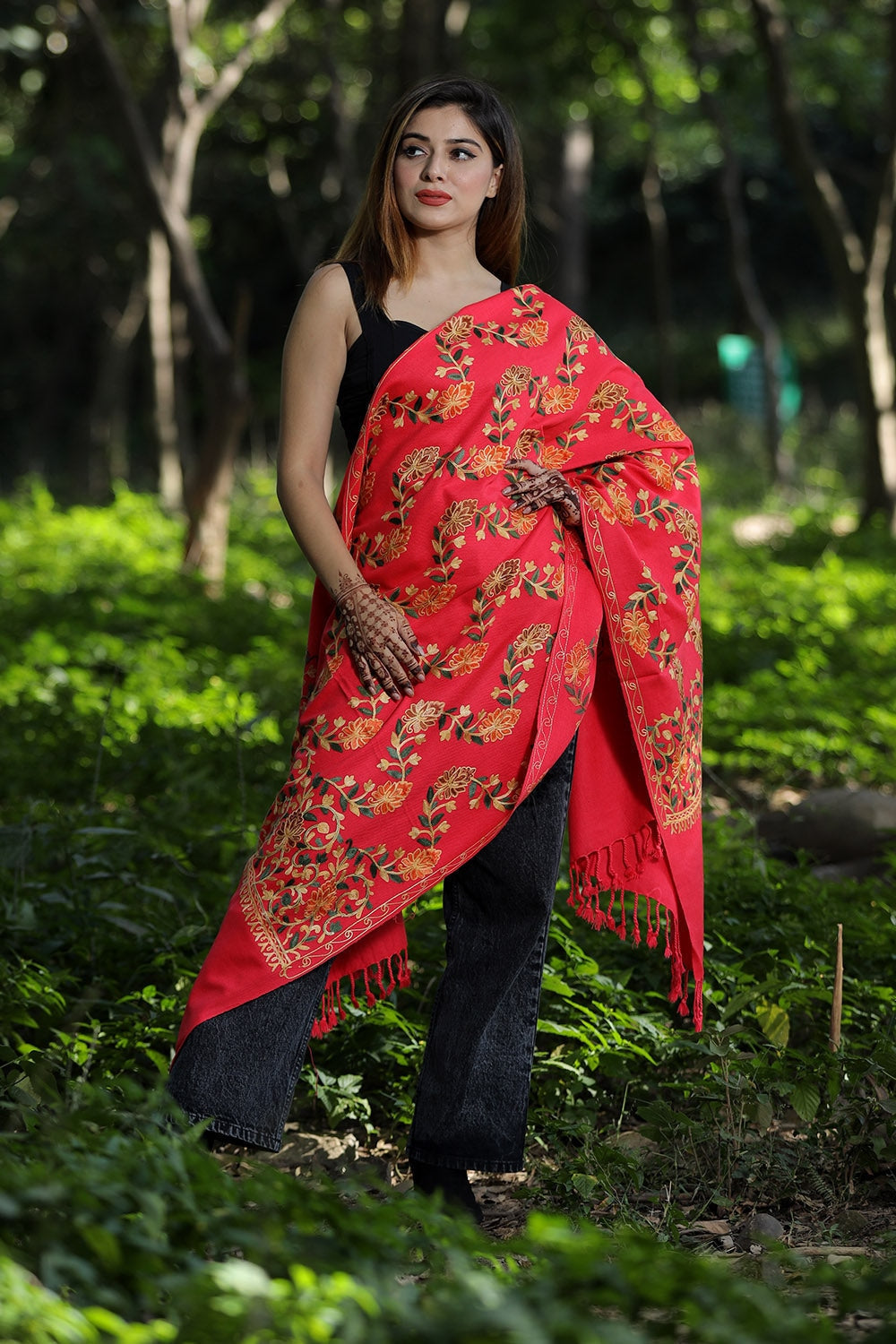 Pink Colour Wolen Base With Rich All Over Kashmiri Jaal