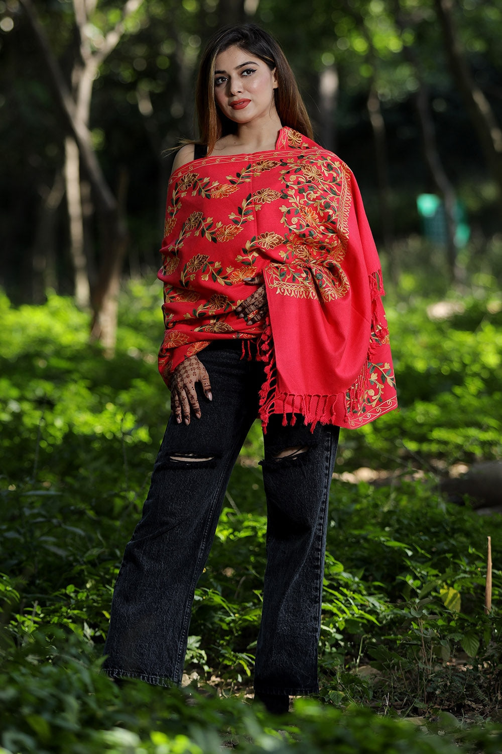 Pink Colour Wolen Base With Rich All Over Kashmiri Jaal