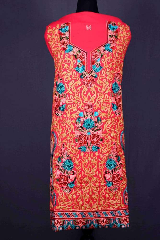 Pink Colour Wool Aari Work Suit With Multi colour