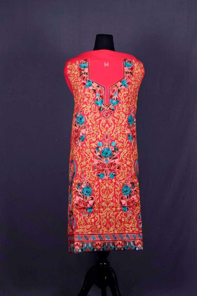Pink Colour Wool Aari Work Suit With Multi colour