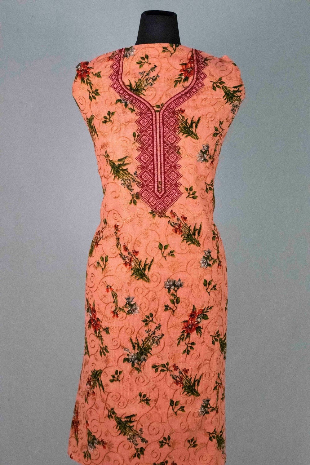 Pink Colour Woolen Kani Printed Suit With Neck And Over All