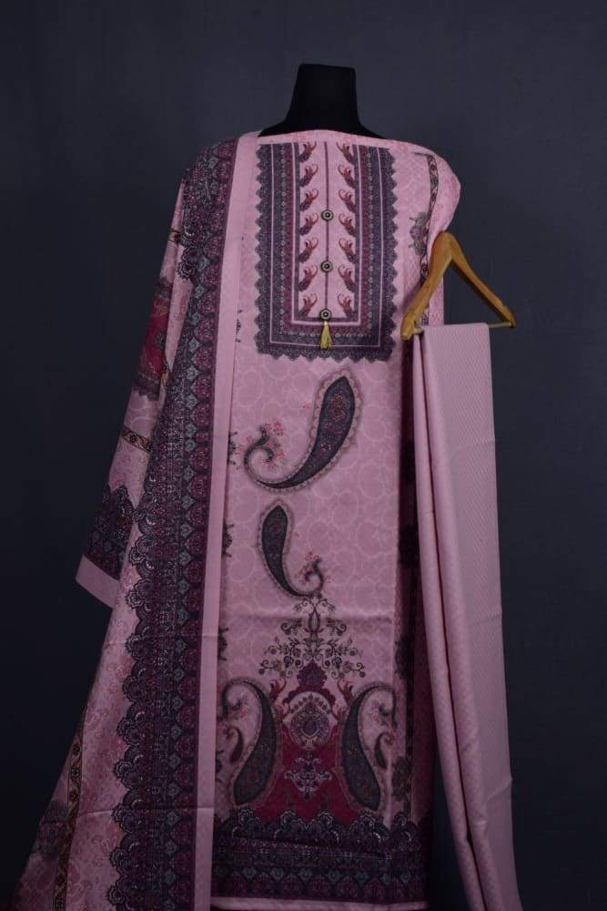 Pink Colour Woolen Kani Printed Suit With Neck And OverAll