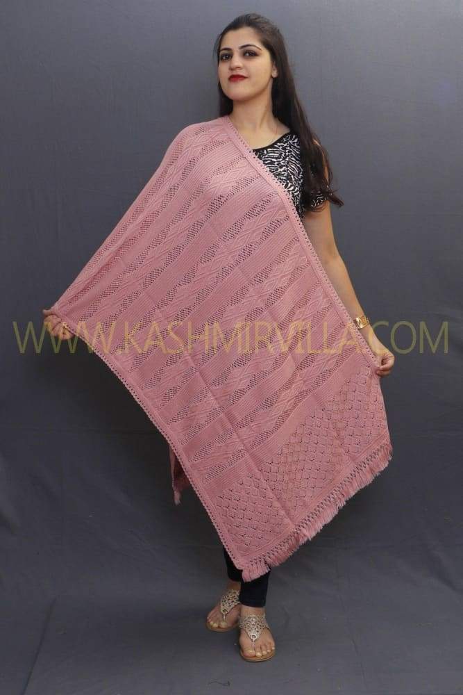 Pink Coloured Knitting Stole Enriched With New Stylish