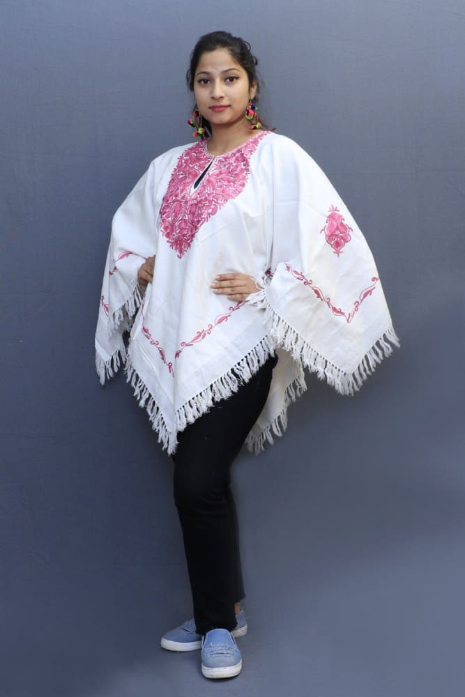 Pink Creamy White Color Aari Work Embroidered Poncho