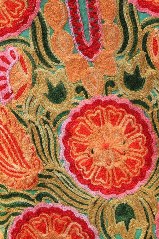 Pista Green Aari Work Salwar Kameez With Blooming Multi