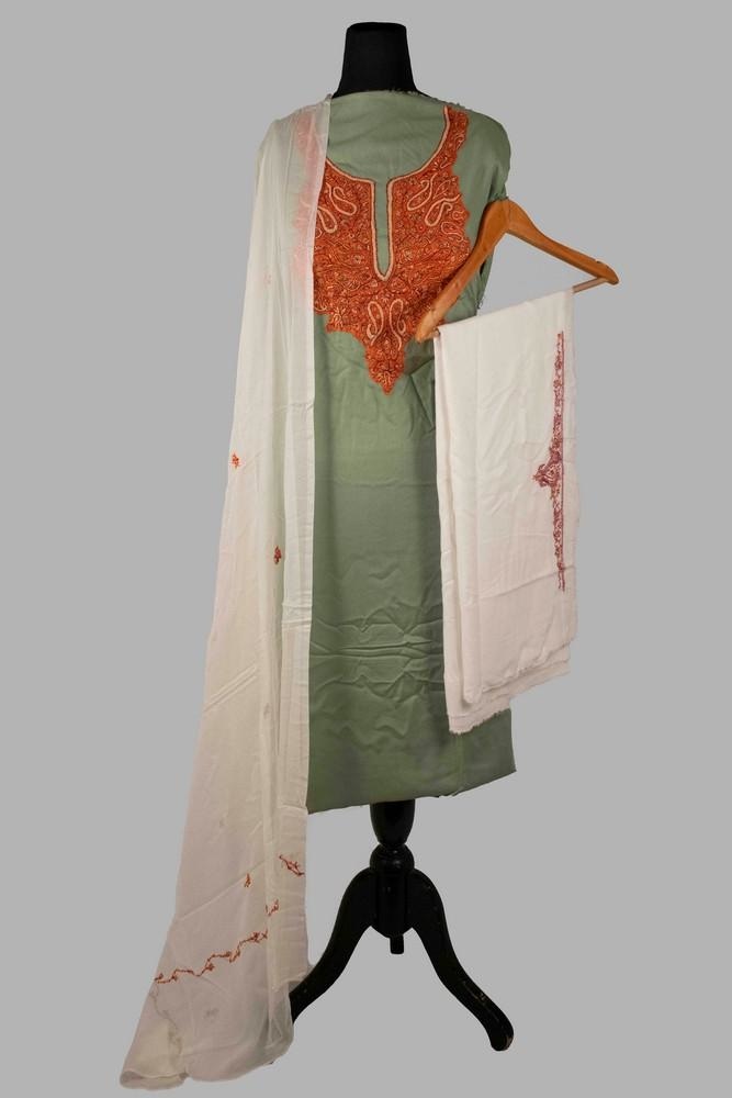 Pista Green Color Rayon Cotton Sozni Work Unstitched Suit