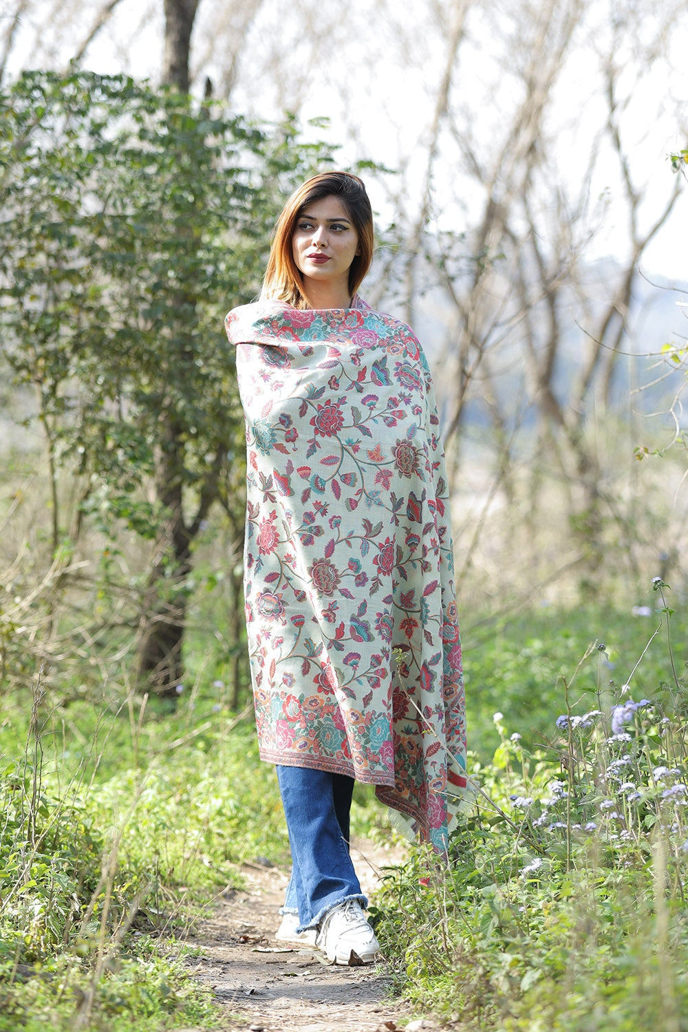 Pistachio Green Colour Designer Shawl With Beautifully