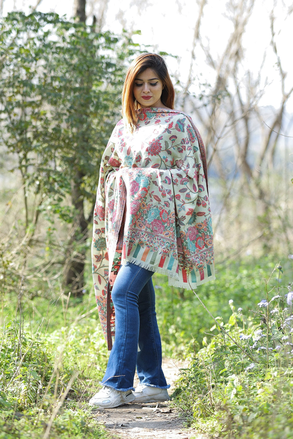 Pistachio Green Colour Designer Shawl With Beautifully