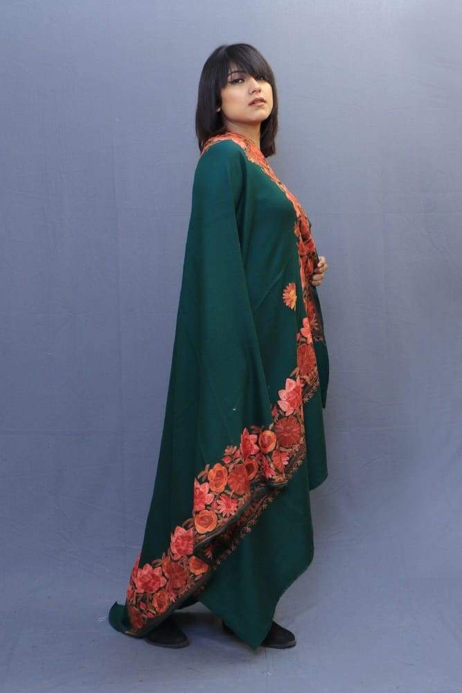 Poison Colour Stole With Kashmiri Four Sided Border Add