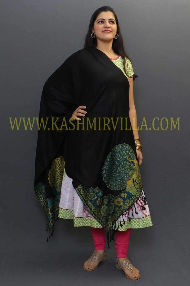 Premium Black Colour Soft Textured Wrap With Peacock