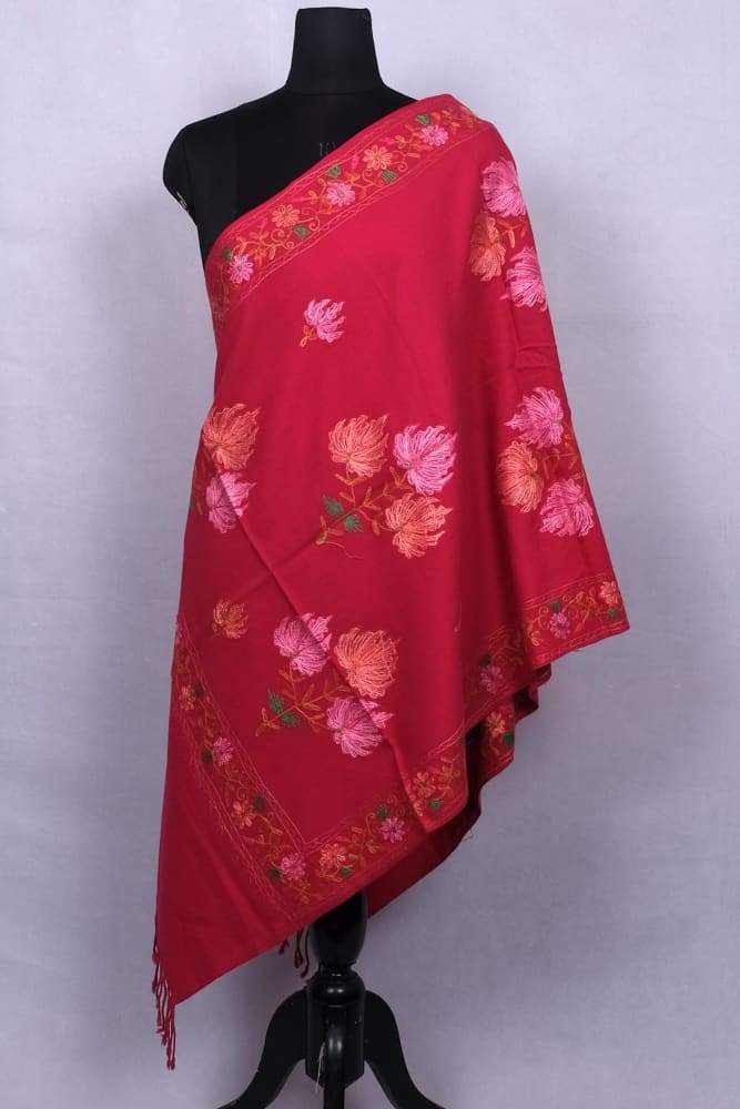 Purple Color Kashmiri Aari Work Embroidered Stole Enriched