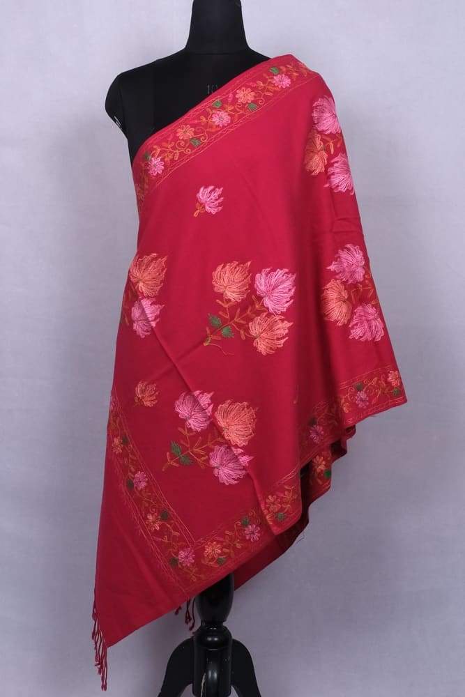 Purple Color Kashmiri Aari Work Embroidered Stole Enriched