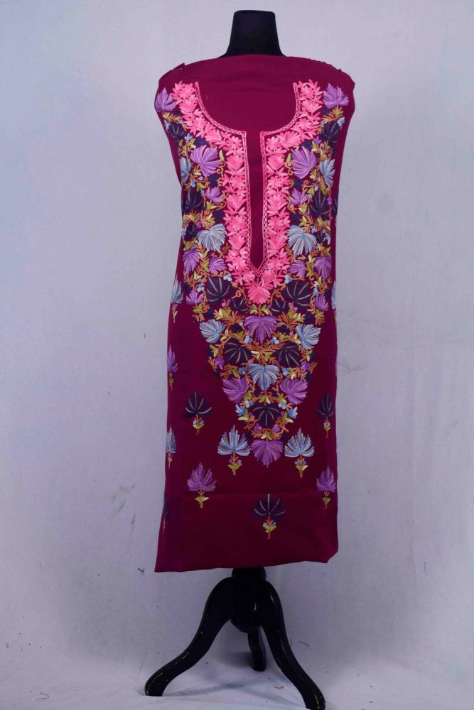 Purple Color Kashmiri Aari Work Unstitched Suit