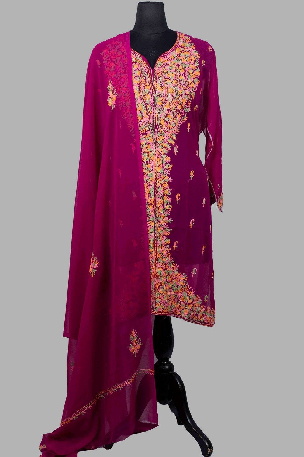 Purple Colour Aari Work Kurti With Front Back Thread
