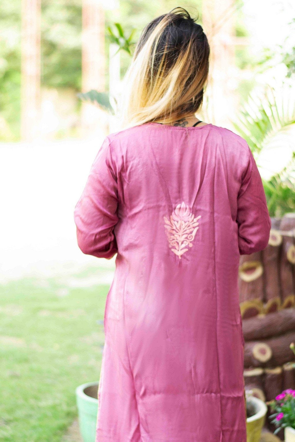 Purple Colour Cotton Kurti With Beautiful Aari Embroidery