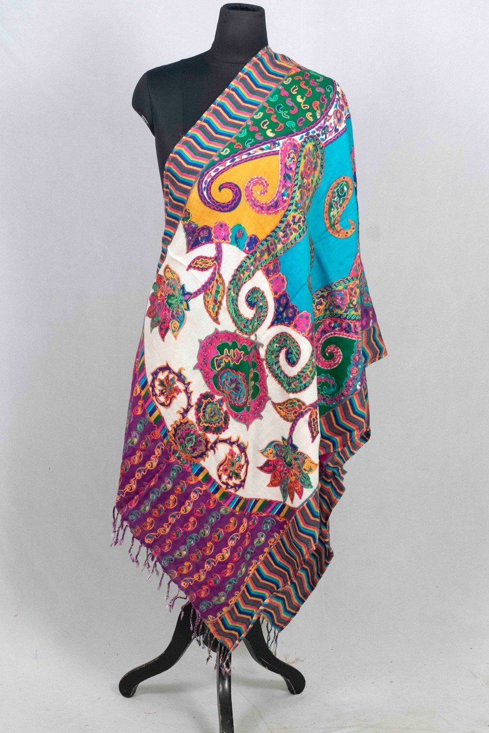 Purple & White Multicolor Aari Work Embroidered Stole