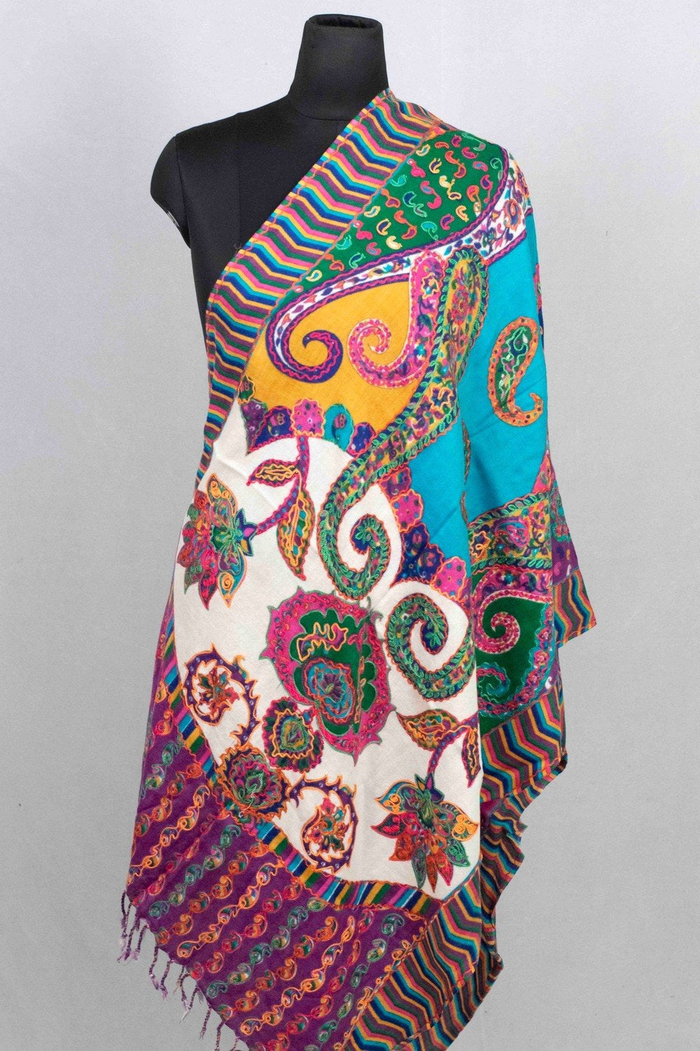 Purple & White Multicolor Aari Work Embroidered Stole