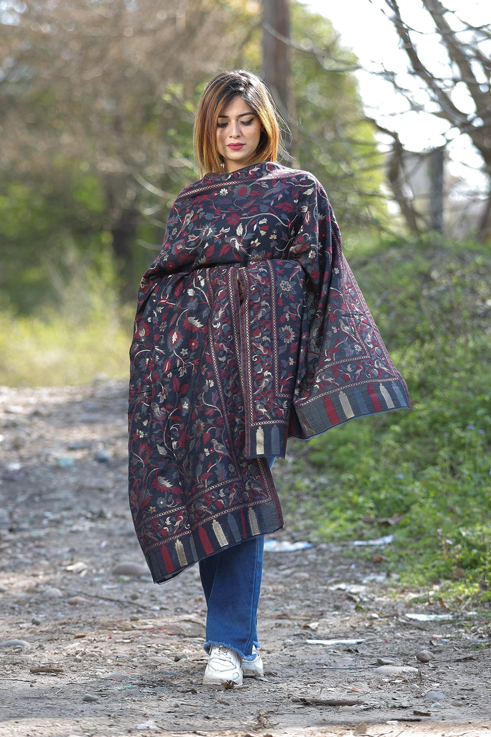 Ravishing Black Color Kashmiri Shawl With Zari & Kani Work