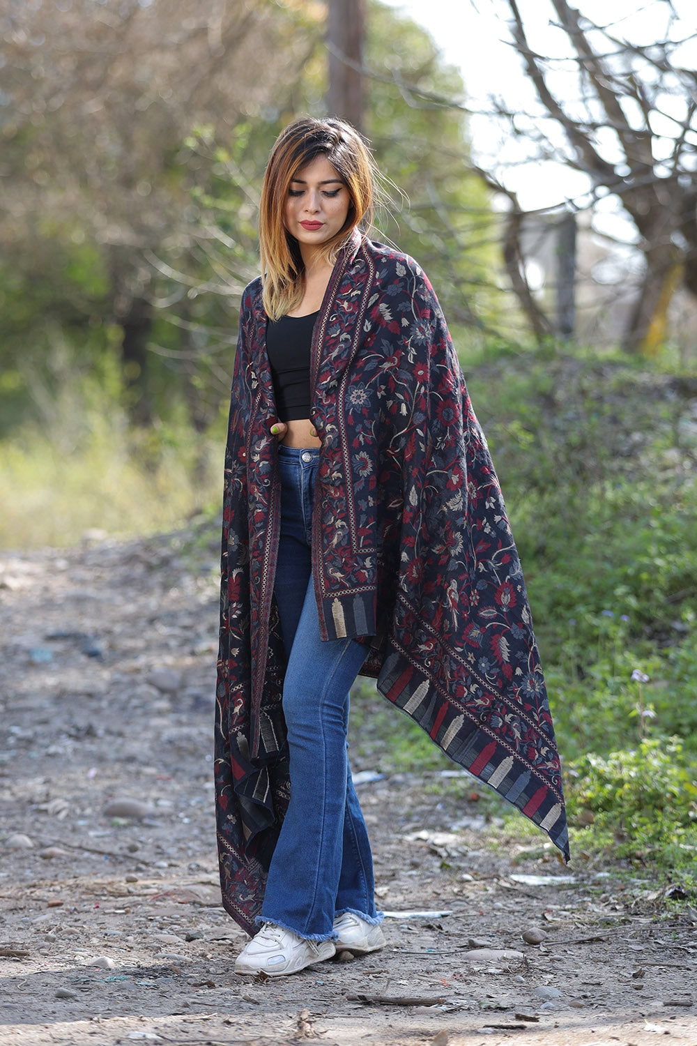 Ravishing Black Color Kashmiri Shawl With Zari & Kani Work