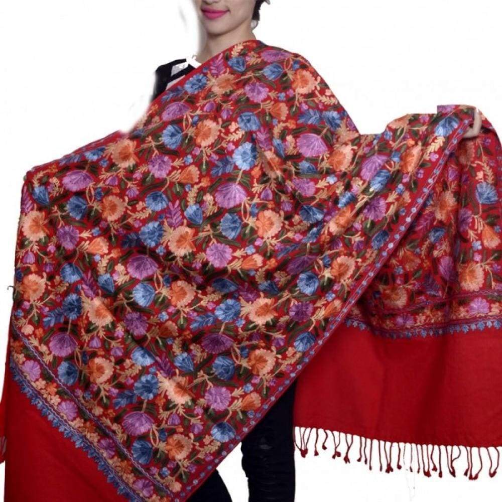 Ravishing Red Color Kashmiri Aari Work Embroidered Stoles