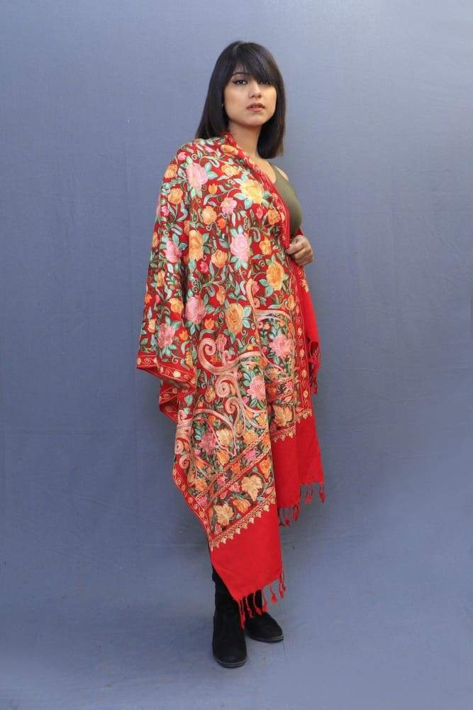 Ravishing Red Colour Base Along With Multicoloured Jaal