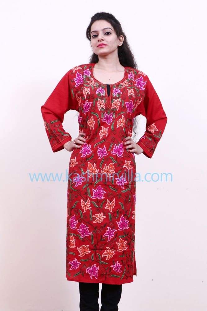 Ravishing Red Colour Cotton Kurti With Multicolour