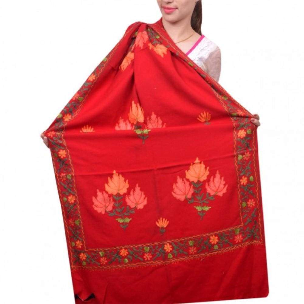 Ravishing Red Colour Elegant Pashmina Stole Of Aari Work