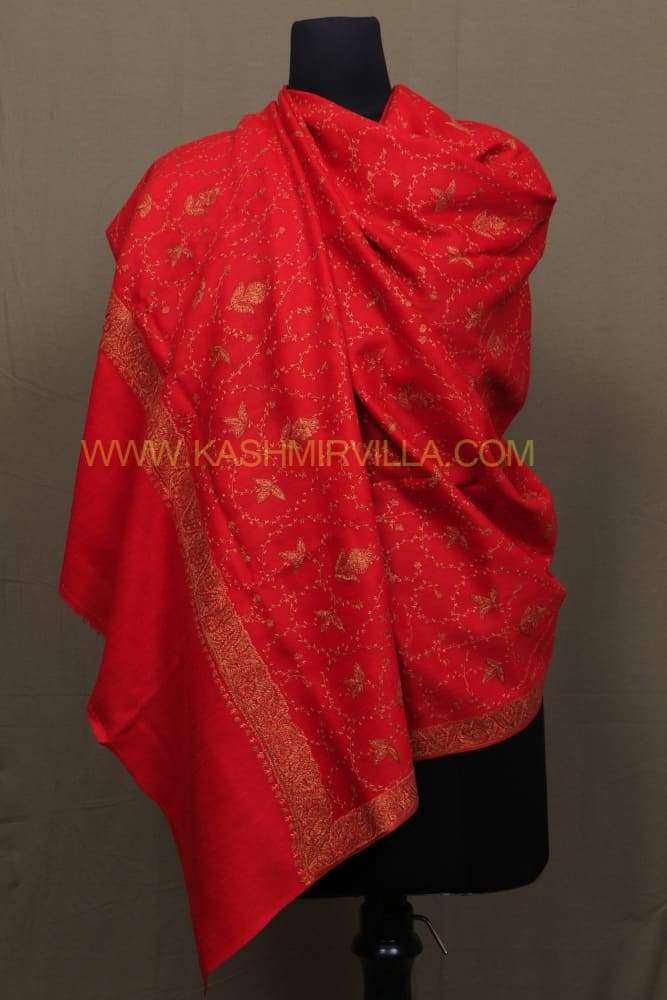 Ravishing Red Colour Sozni Shawl With Beautiful Allover