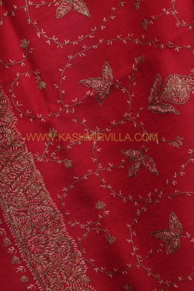 Ravishing Red Colour Sozni Shawl With Beautiful Allover