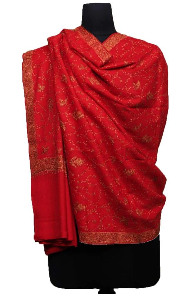 Ravishing Red Colour Sozni Shawl With Beautiful Allover