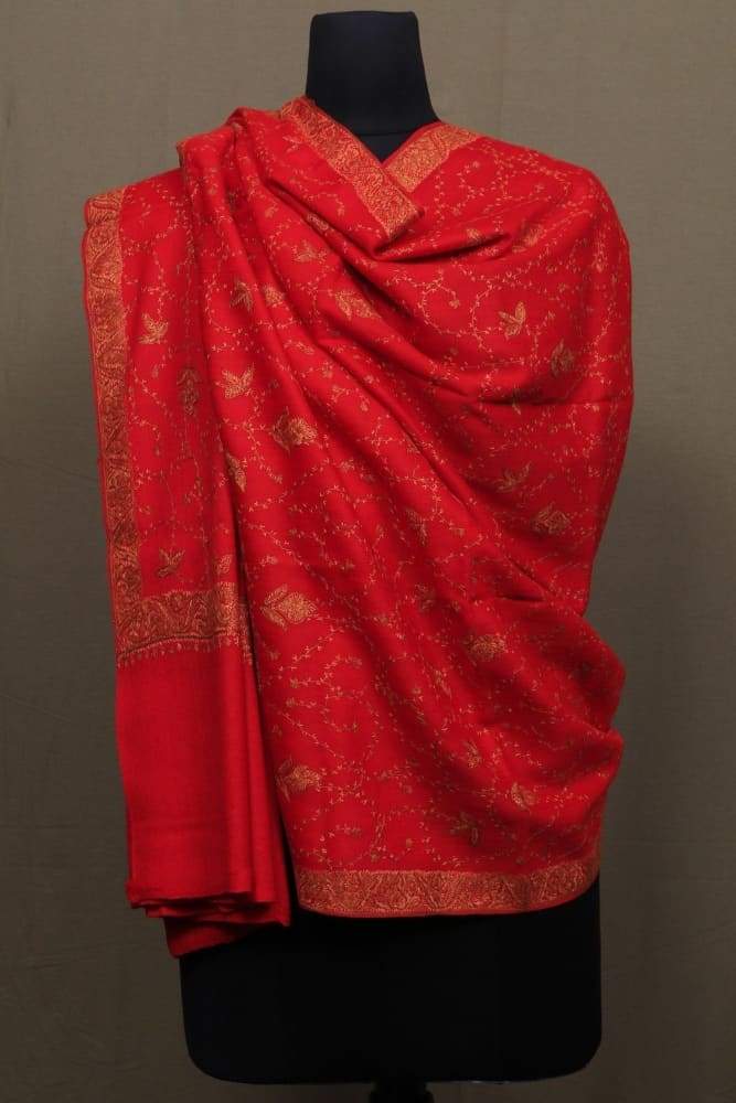 Ravishing Red Colour Sozni Shawl With Beautiful Allover