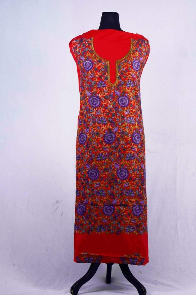 Ravishing Red Kashmiri Aari Work Embroidered Salwar Kameez