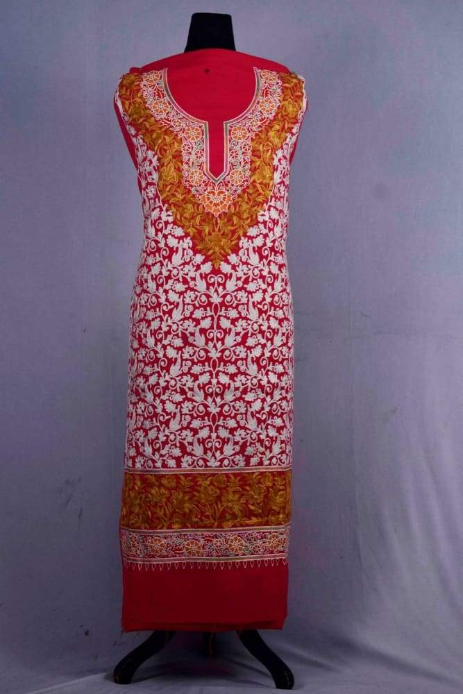 Red Color Kashmiri Aari Work Embroidered Suits Enriched