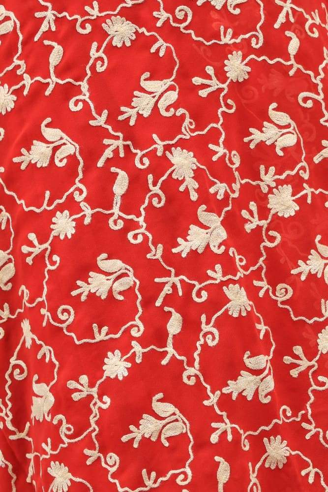 Red Color Kashmiri Work Embroidered Saree Enriched With All