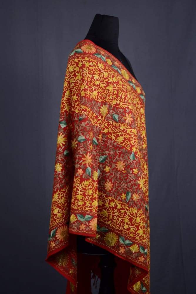 Red Color Kashmiri Work Embroidered Stole Enriched
