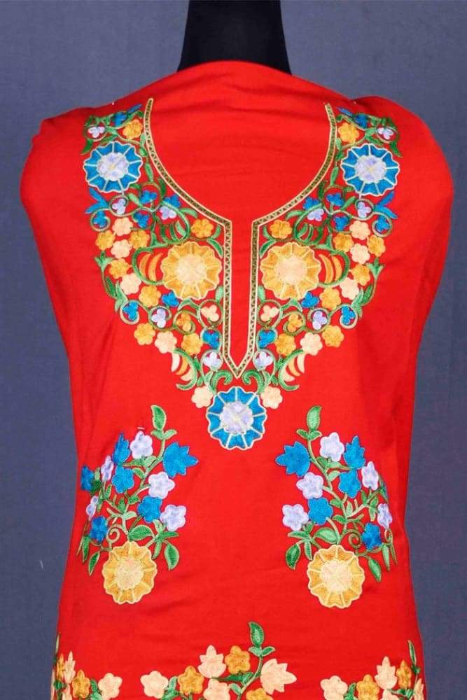 Red Color Patterned Kashmiri Aari Work Ladies Salwar Kameez