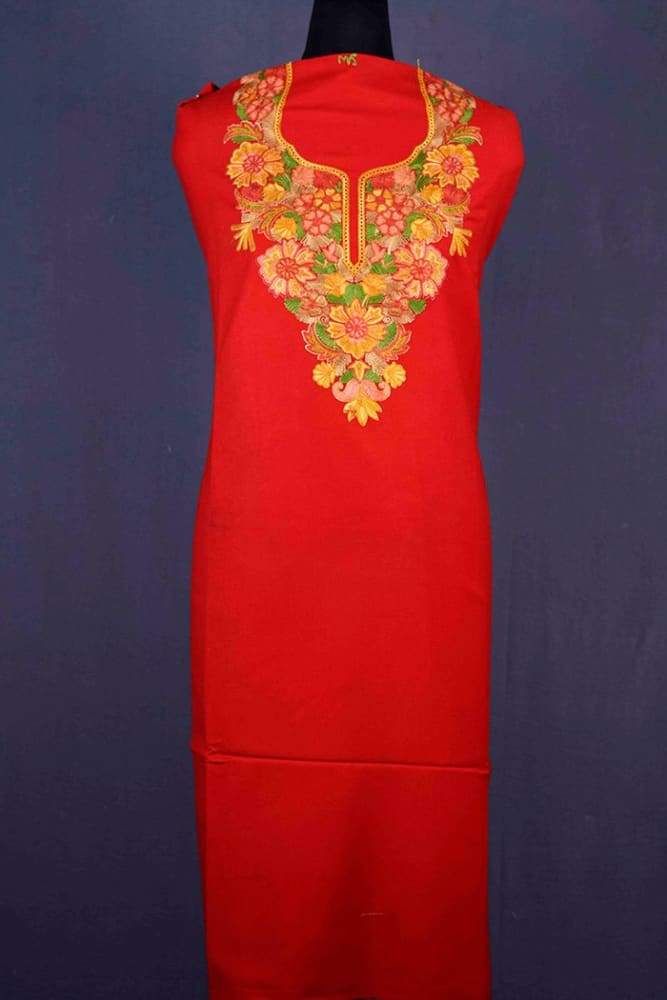 Red Color Patterned Kashmiri Aari Work Ladies Salwar Kameez