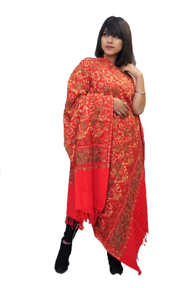 Red Color Shawl Having Beautiful Border And Attractive Jaal