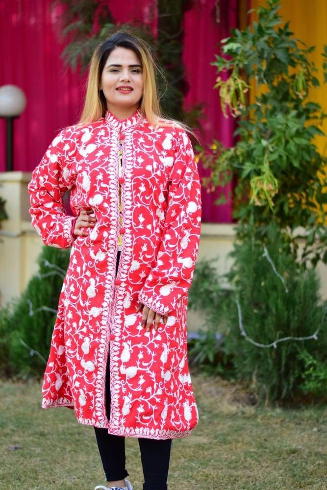 Red Colour Aari Work Embroidered Jacket Designer Paisley