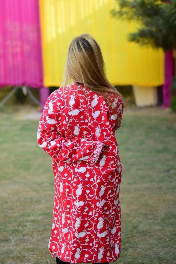 Red Colour Aari Work Embroidered Jacket Designer Paisley