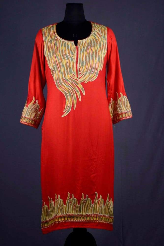 RED COLOUR AARI WORK EMBROIDERED KURTI WITH NEW DESIGNER