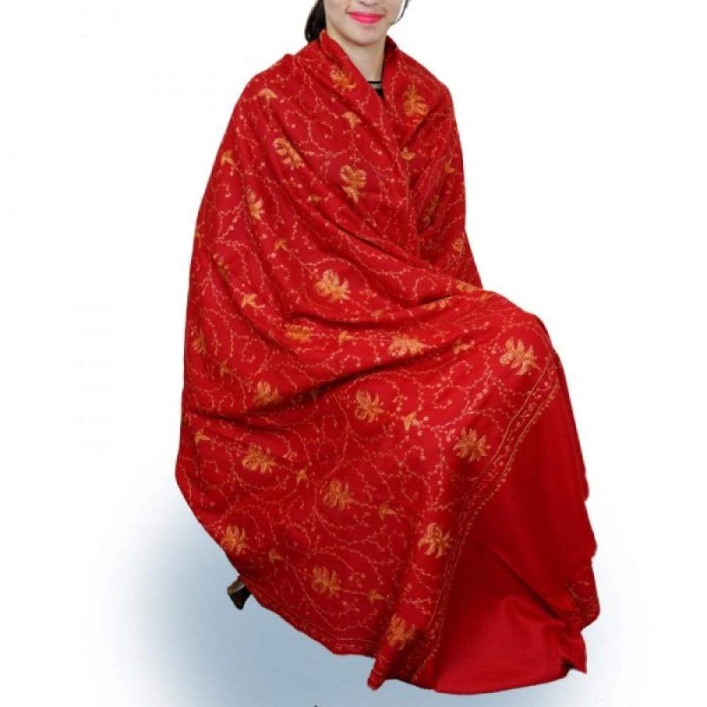 Red Colour Ethnic Kashmiri Sozni Work Pashmina Shawl