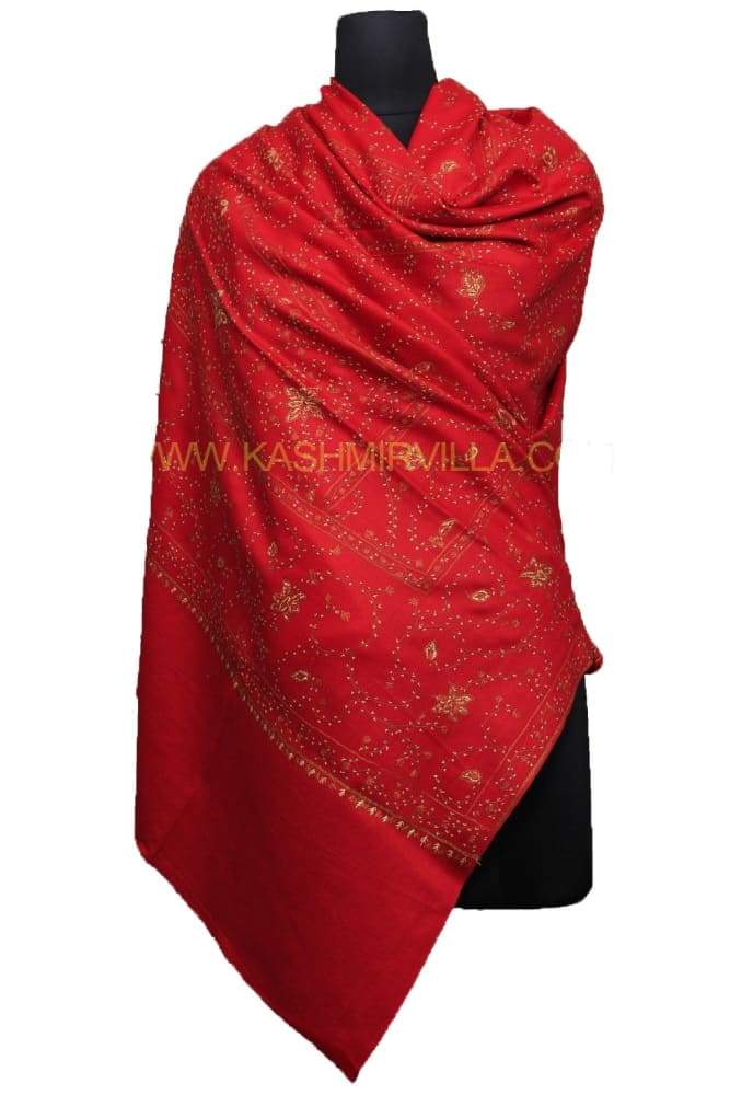 Red Colour Shawl With Sozni Work Allover Jaal Is Vibrant