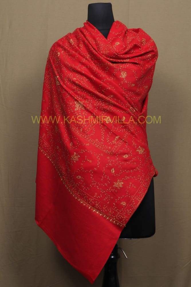 Red Colour Shawl With Sozni Work Allover Jaal Is Vibrant