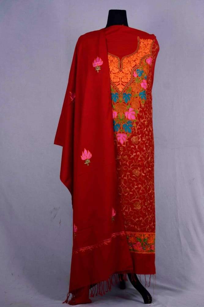 Red Colour Woolen Aari Work Salwar Kameez With Exclusive